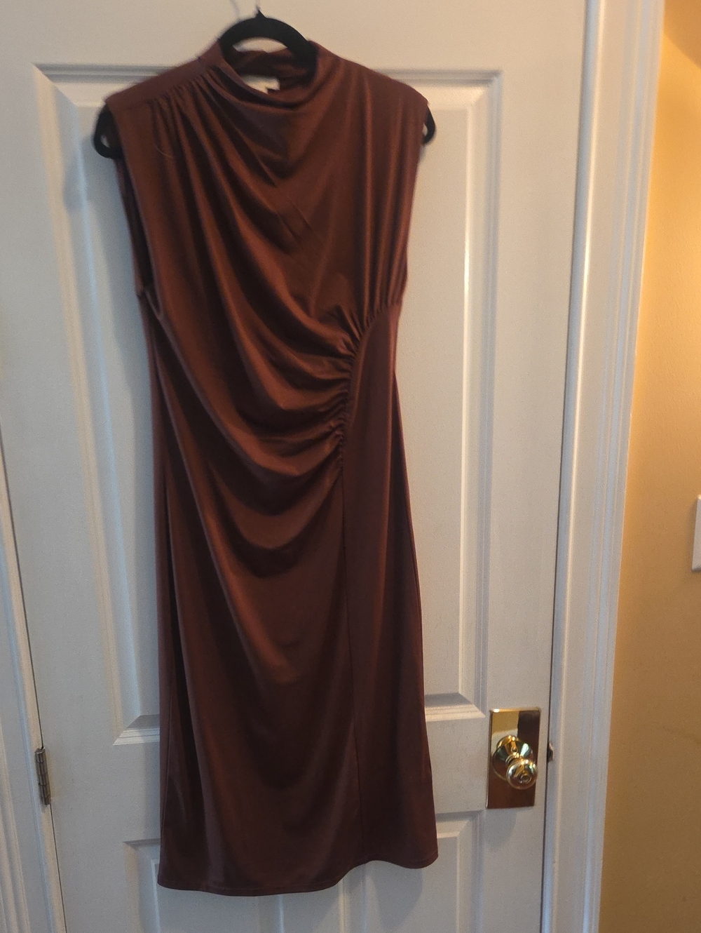 H&M Brown Sleeveless Ruched Midi Dress
